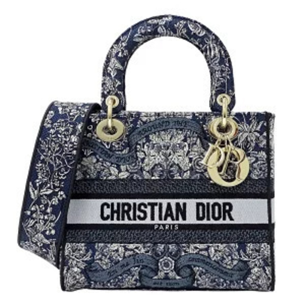 Christian Dior Bag Handbag Shoulder Lady Delight Jacquard Blue Navy Blue